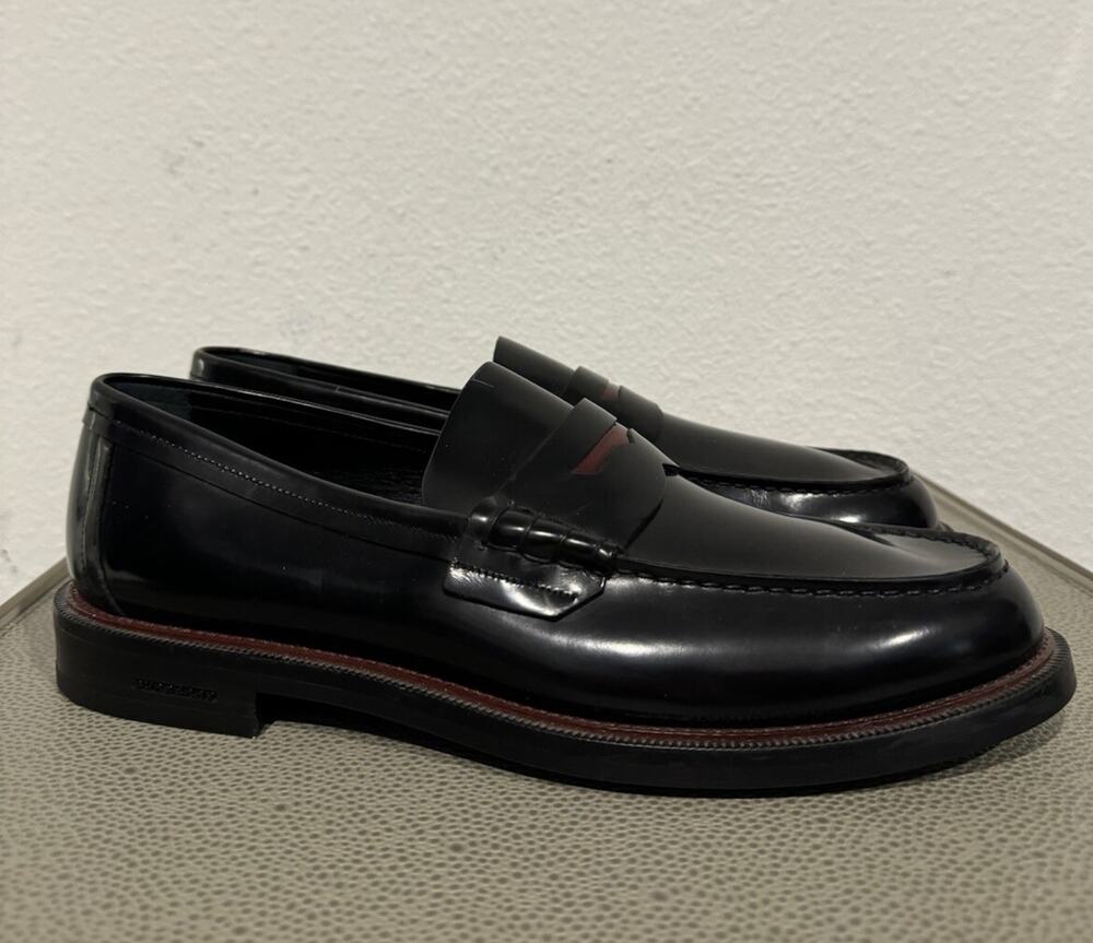 Authentic Burberry Black Leather Penny Loafers EU 44 UK 10 New £630
